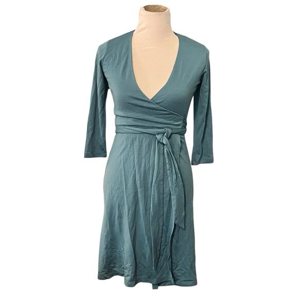 Ibex Ferryn Wrap Dress •XS• Long Sleeve Merino Wool Teal Blue Made In USA - Picture 3 of 8